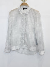 Load image into Gallery viewer, Sheer Polka Dot Long Sleeve Button Front Blouse with Ruffled Placard (orig. $235)
