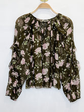 Load image into Gallery viewer, Silk Sheer Rose Print Long Sleeve Blouse
