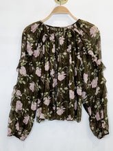 Load image into Gallery viewer, Silk Sheer Rose Print Long Sleeve Blouse
