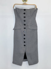 Load image into Gallery viewer, Phoebe Strapless Houndstooth Button Front Midi Dress
