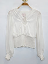 Load image into Gallery viewer, Silk Long Sleeve Shirred Waist Keyhole Blouse
