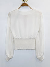 Load image into Gallery viewer, Silk Long Sleeve Shirred Waist Keyhole Blouse
