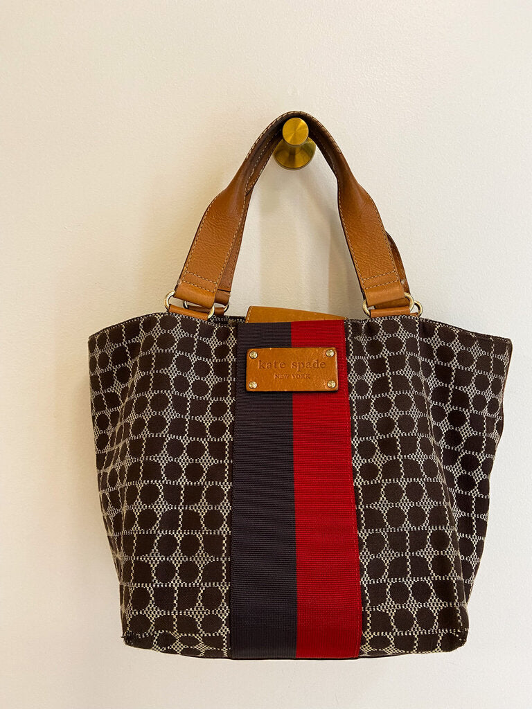 Vintage Shape Patterned Canvas Handbag with Leather