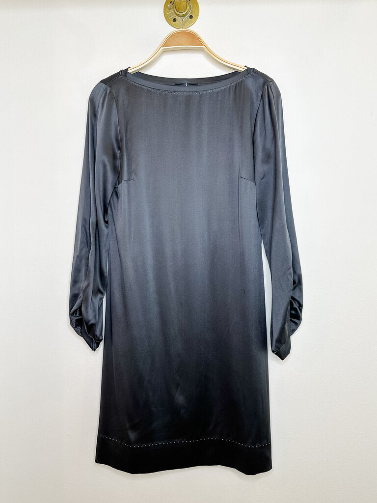 Silk Long Sleeve Dress with Pleated Details