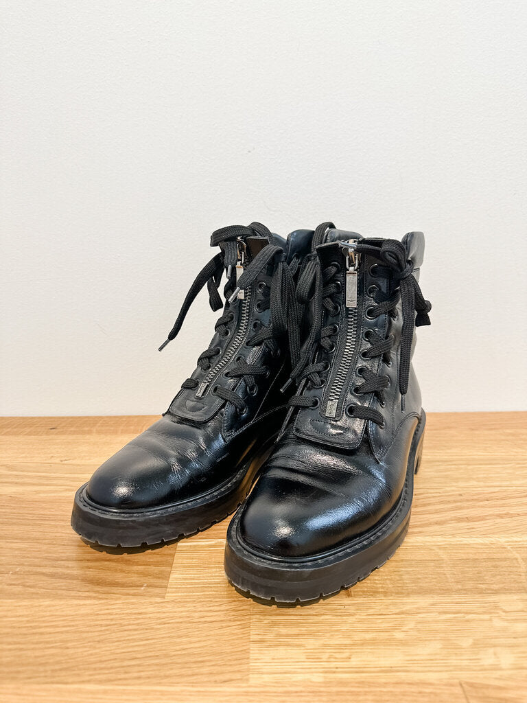 Leather Whipstitch Trim Combat Boots