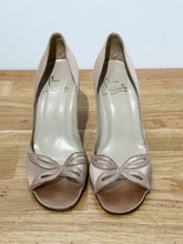 Load image into Gallery viewer, Satin Butterfly Peep Toe Stilettos
