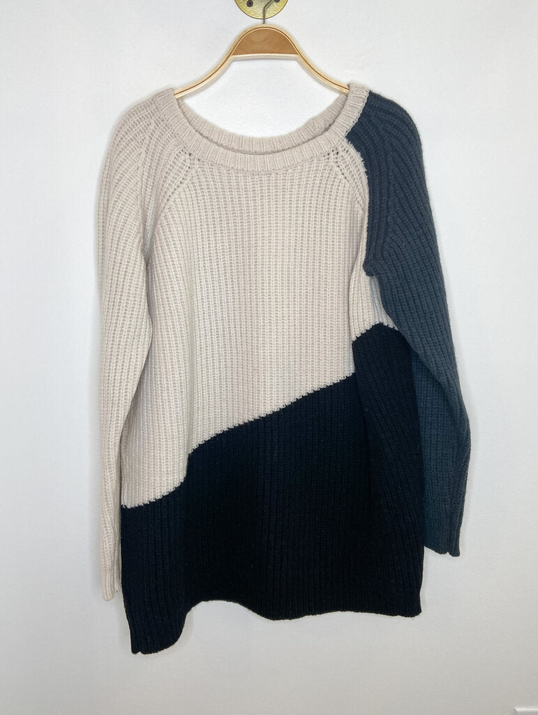 Wool Oversized Color Block Chunky Knit Sweater