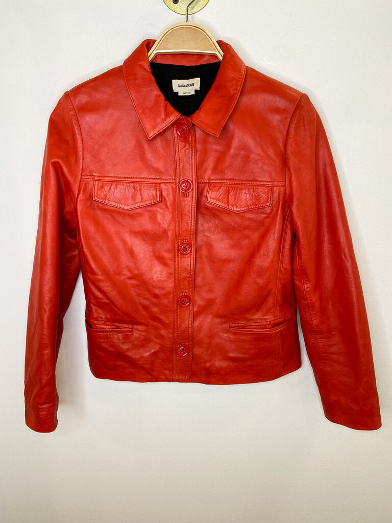 Leather Button Front Jacket