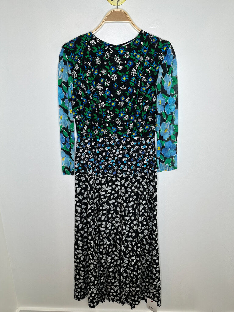 Floral Pattern Blocked Silk Midi Dress (NWT, orig. ~$450)