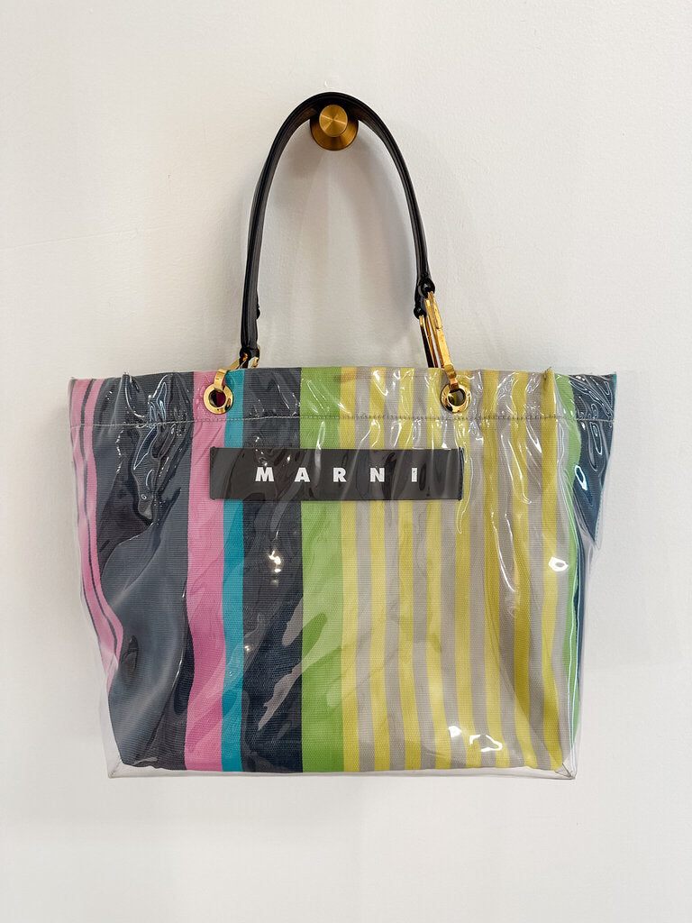 Striped Tote with Plastic Overlay